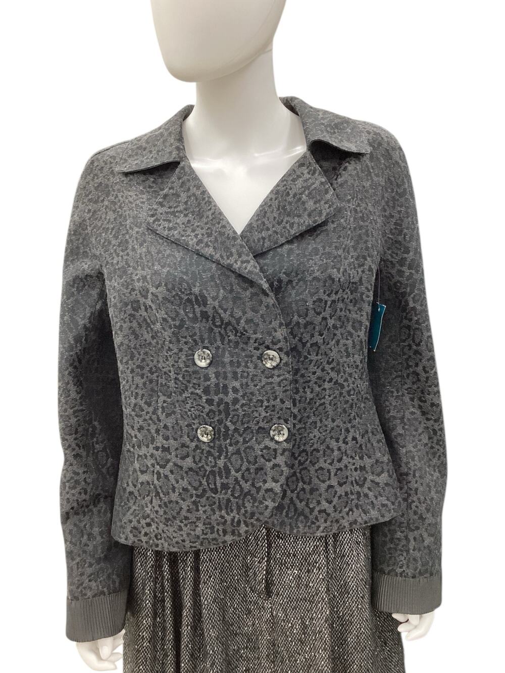 Giorgio Armani Blazer Women’s SZL Cropped Buttons Closure Cheetah Print Charcoal
